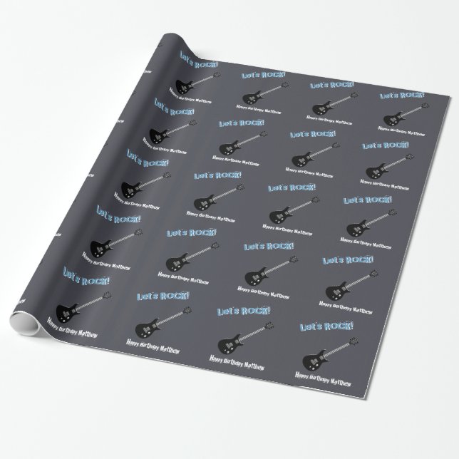 Rock Star Birthday Boy Wrapping Paper (Unrolled)