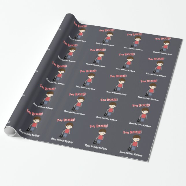 Rock Star Birthday Boy Wrapping Paper (Unrolled)
