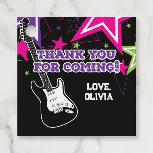 Rock Star Birthday Guitar Pink Purple Thank You Favor Tags