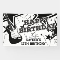 Rock Star Birthday Guitar Stars Black and White
