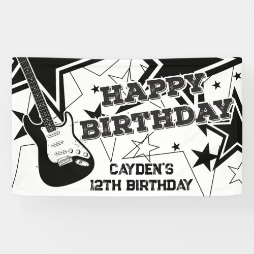 Rock Star Birthday Guitar Stars Black and White Banner