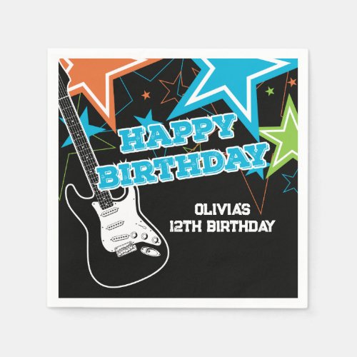 Rock Star Birthday Guitar Stars Blue Orange Napkins