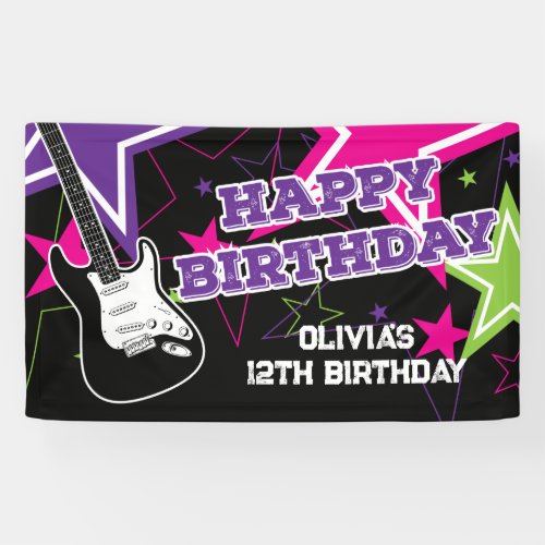 Rock Star Birthday Guitar Stars Pink Purple Banner