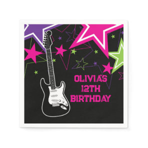 Rock Star Birthday Guitar Stars Pink Purple Napkins
