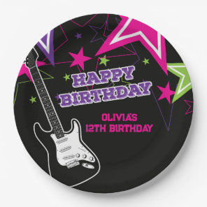 Rock Star Birthday Guitar Stars Pink Purple Paper  Paper Plates