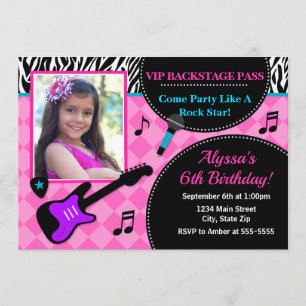 Rock Star Birthday Invitation Pop Star Girl