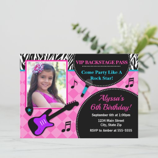 Rock Star Birthday Invitation Pop Star Girl | Zazzle