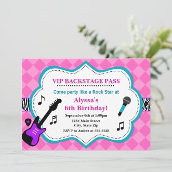 Rock Star Birthday Invitation Pop Star Girl | Zazzle