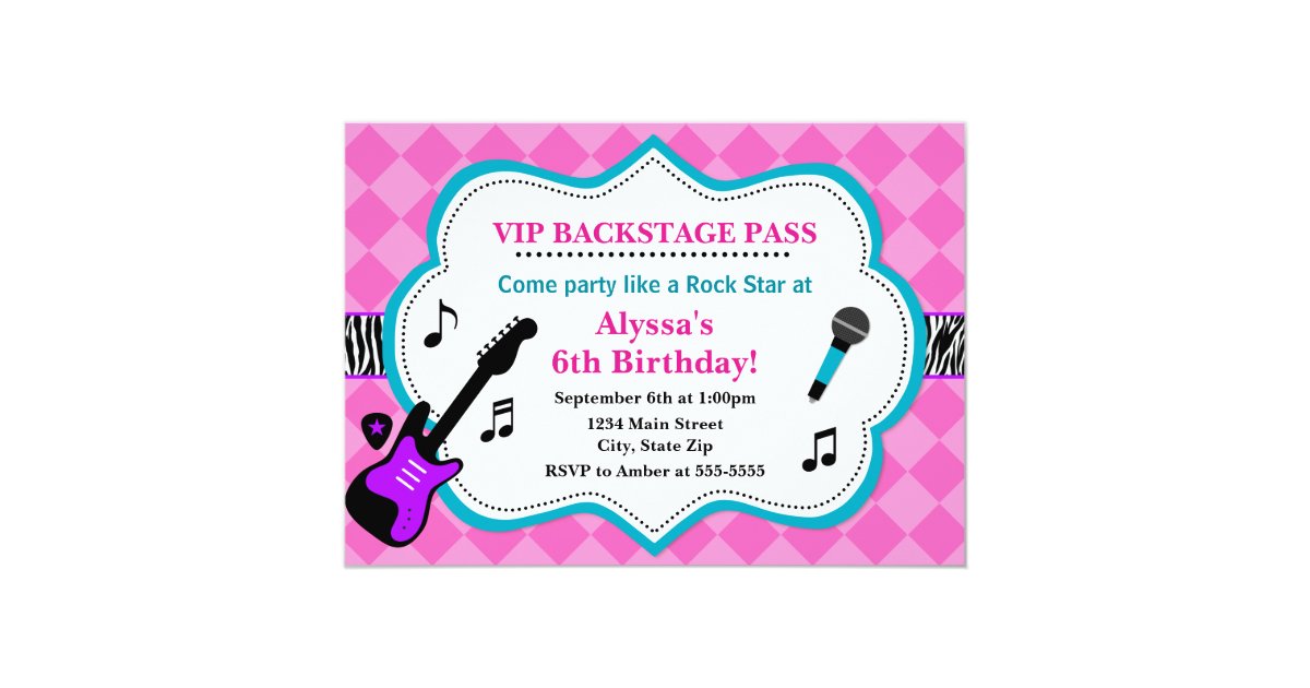 Rock Star Birthday Invitation Pop Star Girl | Zazzle.com