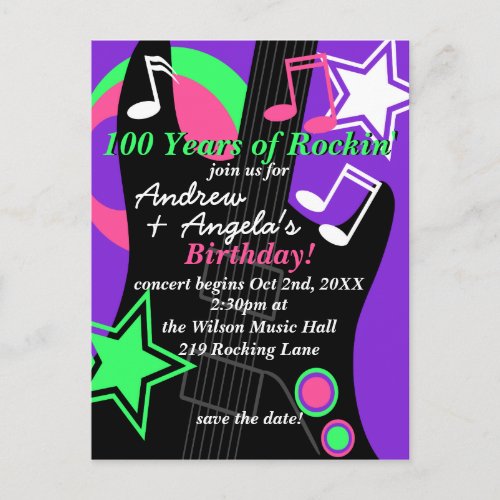 Rock Star Birthday Invitation Postcard