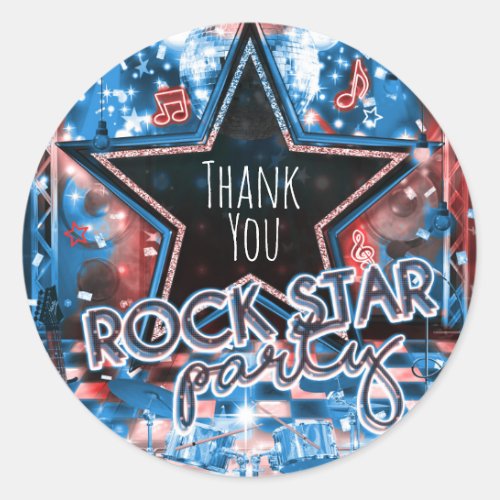 ROCK STAR Birthday Musical Dance Party Favor Classic Round Sticker