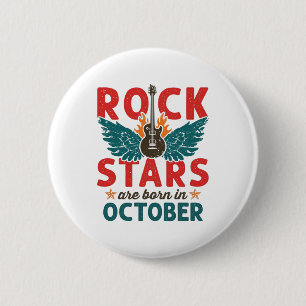 Rock Star Birthday October Rockstar Rock n Roll Button