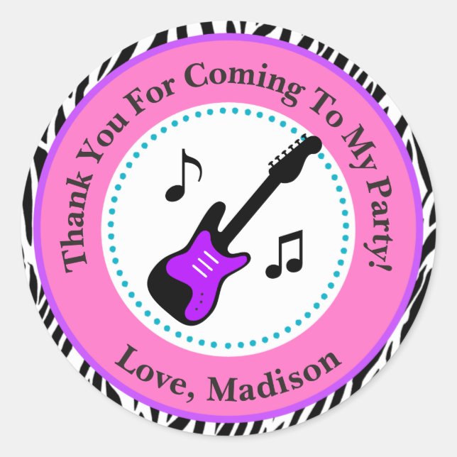 Rock Star Birthday Party Favor Stickers (Front)