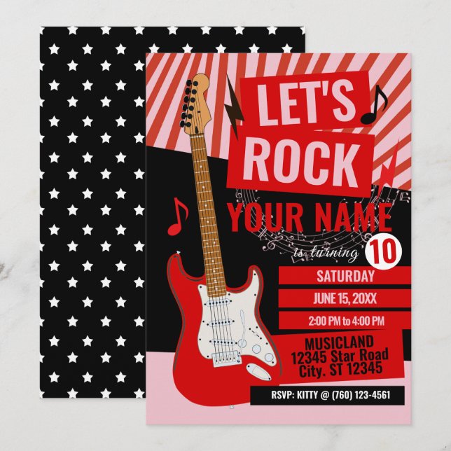 Rock Star Birthday Party Invitation (Front/Back)
