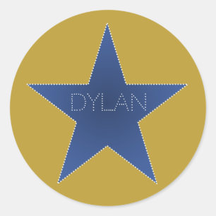 Rock Star Birthday Party Name Stickers Blue Gold
