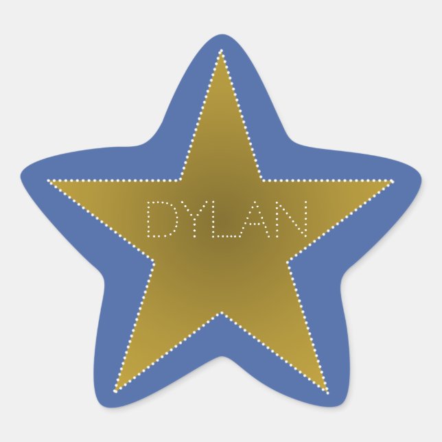 Rock Star Birthday Party Name Stickers Blue Gold (Front)