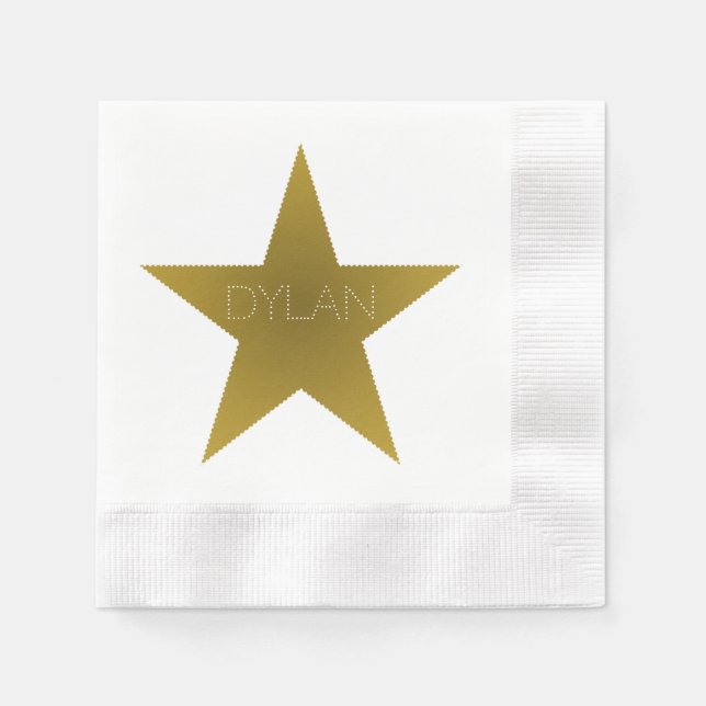 Rock Star Birthday Party Napkins Blue Gold (Front)