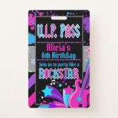 Rock star Birthday Party VIP Pass Invitation Badge (Front)