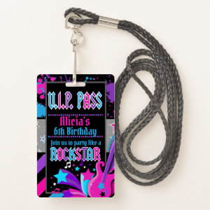 Rock star Birthday Party VIP Pass Invitation Badge