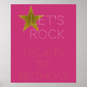 Rock Star Birthday Party Welcome Poster Pink Gold