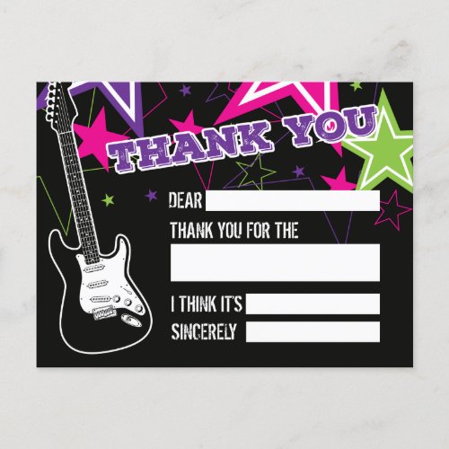 Rock Star Birthday Thank You Postcard