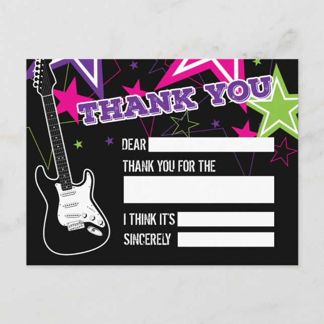 Rock Star Birthday Thank You Postcard (Front)