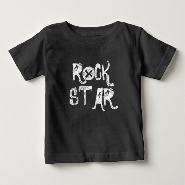 Rock Star black white skull text rocker metal Baby T-Shirt (Front)