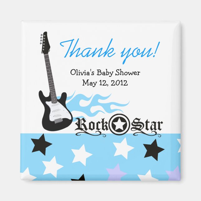 ROCK STAR Blue Baby Shower Favor Magnet (Front)