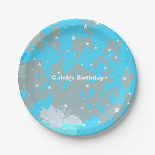 Rock Star Blue  Grey Grunge Birthday Party Plates