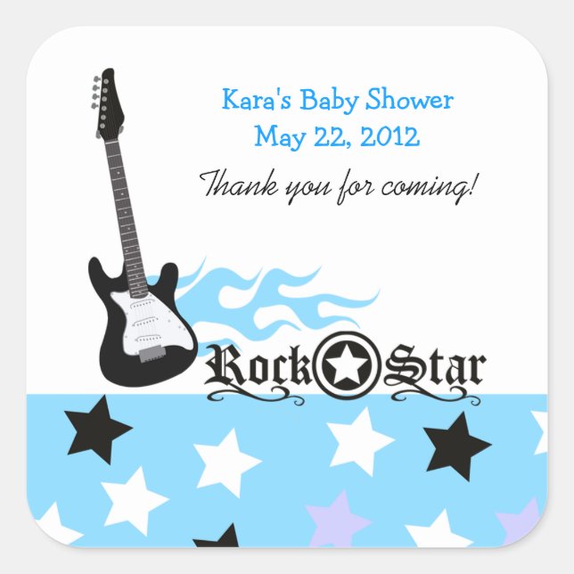 Rock Star Blue SQUARE Favor Sticker (Front)