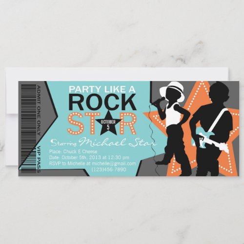 Rock Star Boy Band Birthday Aqua Orange Invitation