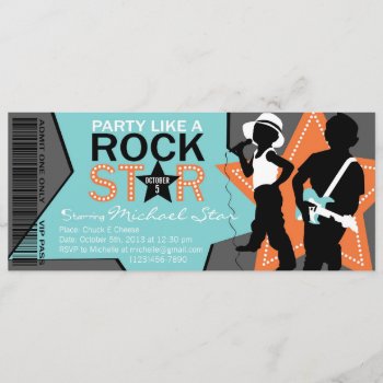 Rock Star Boy Band Birthday Aqua Orange Invitation by NouDesigns at Zazzle