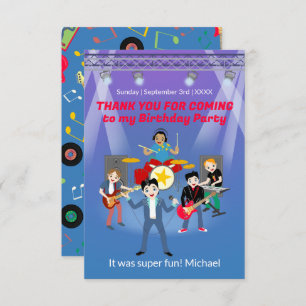 Rock Star Boy Band Birthday Party Thank You Card
