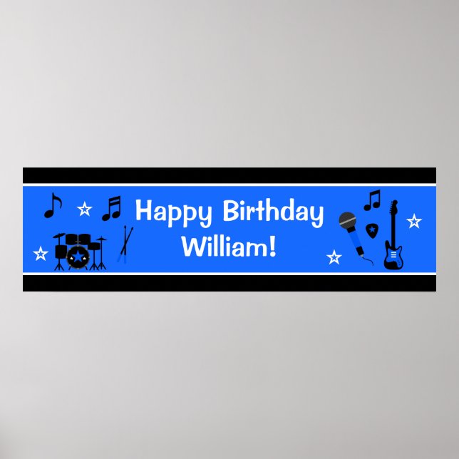 Rock Star Boy Birthday Banner 40x12 Poster (Front)