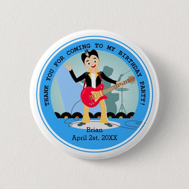 Rock Star Boy birthday party Button (Front)