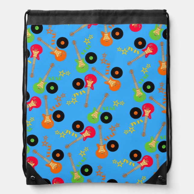 Rock Star Boy birthday party Drawstring Bag (Front)