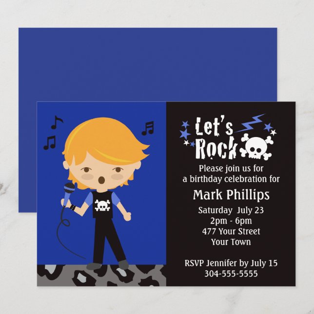 Rock Star Boy Birthday Party Invitation (Front/Back)