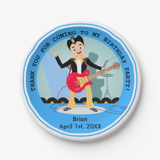 Rock Star Boy birthday party Paper Plates (Front)