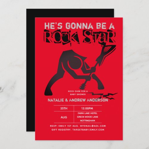 ROCK STAR BOYS Baby Shower Red Black Modern Guitar Invitation