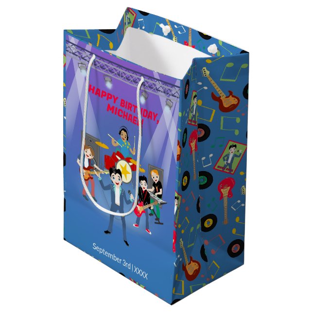 Rock Star Boys Band Birthday Party Medium Gift Bag (Front Angled)