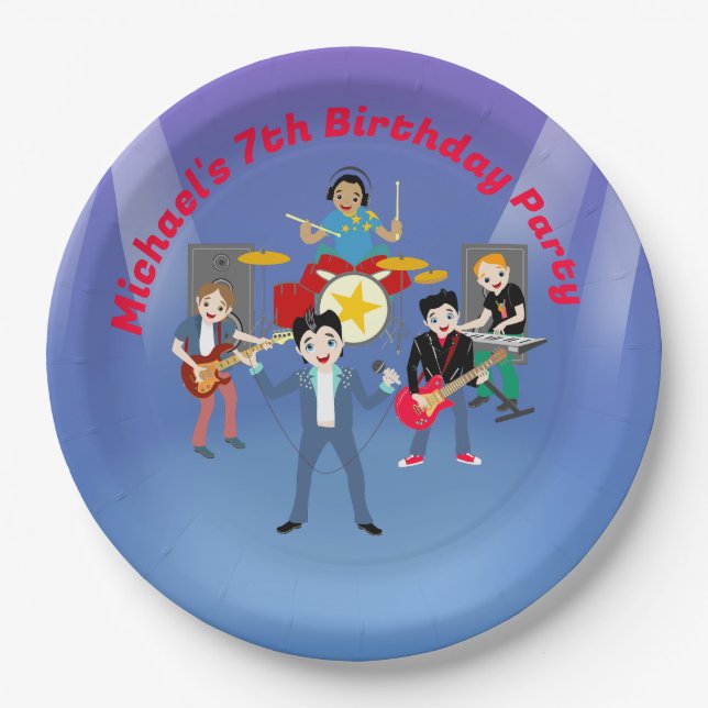 Rock Star Boys Band Birthday Party Paper Plates (Front)