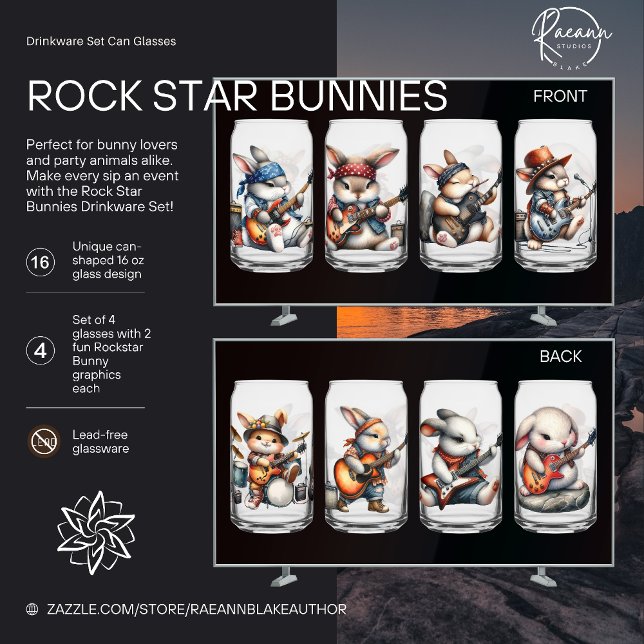 Rock Star Bunnies Drinkware Set Can Glass (Creator Uploaded)