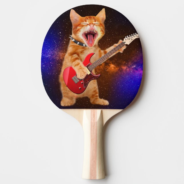 Rock star cat ping pong paddle (Front)
