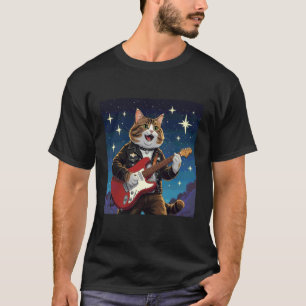 Rock Star Cat Playing Guitar Rocking out Men Women T-Shirt