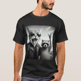 Rock Star Cat Selfie Raccoon Rock Music Gifts Men T-Shirt