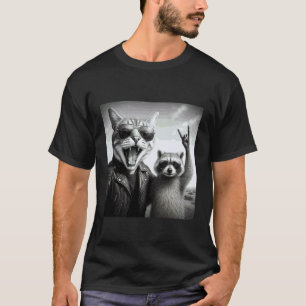 Rock Star Cat Selfie Raccoon Rock Music Men Women T-Shirt