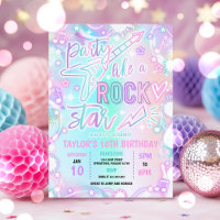 Rock Star Dance Music Tie Dye Neon Glow Birthday Invitation