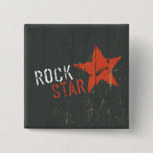 Rock Star Distressed Grunge Red Star Button