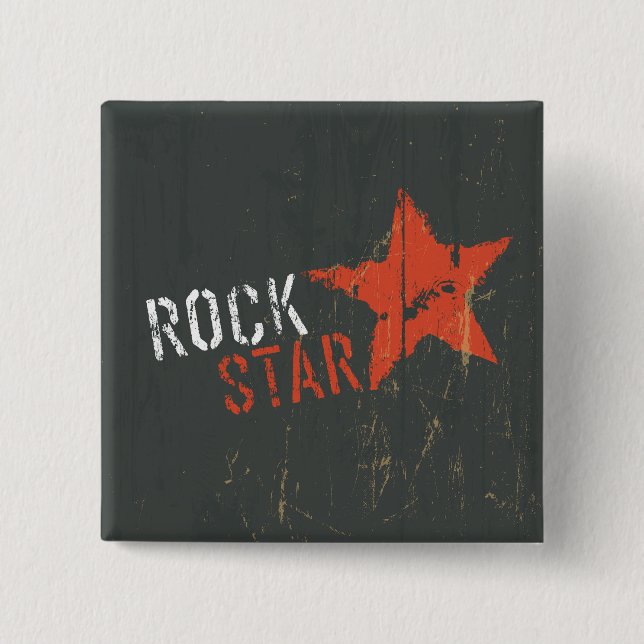 Rock Star Distressed Grunge Red Star Button (Front)