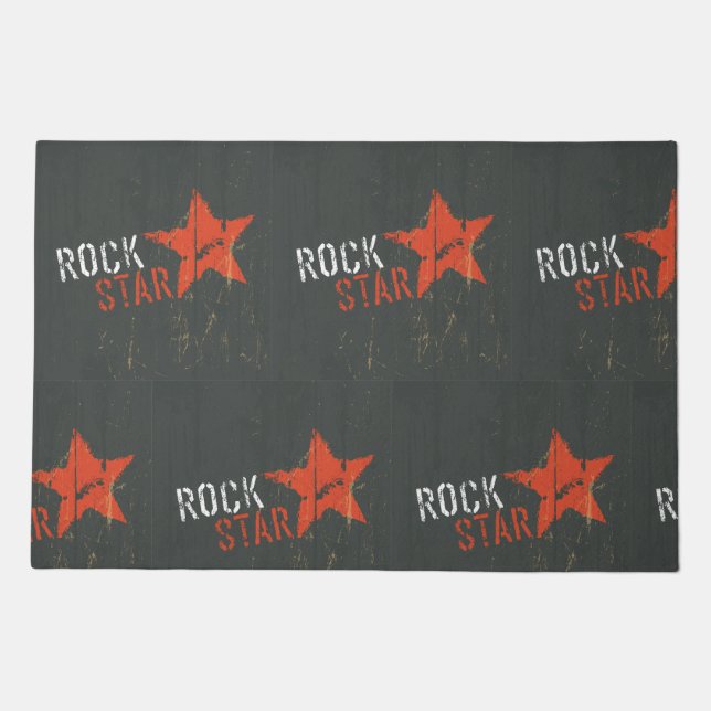 Rock Star Distressed Grunge Red Star Doormat (Front)